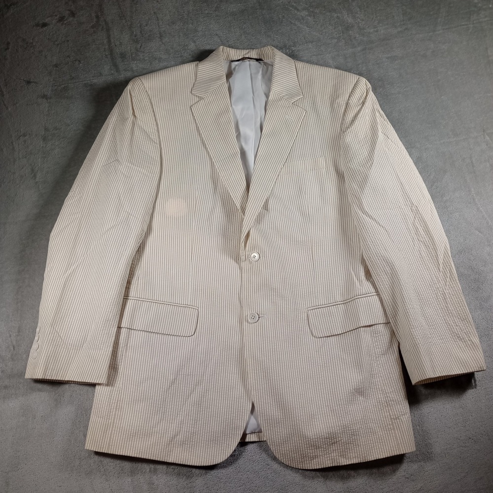 Jos. A. Bank Seersucker Blazer Mens 41R Tan White Striped Cotton Sport Coat Cool